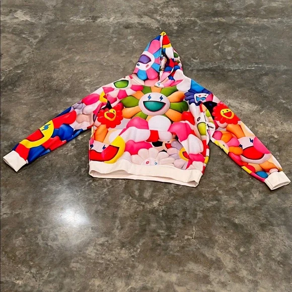 Authentic J Balvin xTakashi Murakami Hoodie Multicolor Floral-Emoji Hoodie uni - Picture 1 of 6